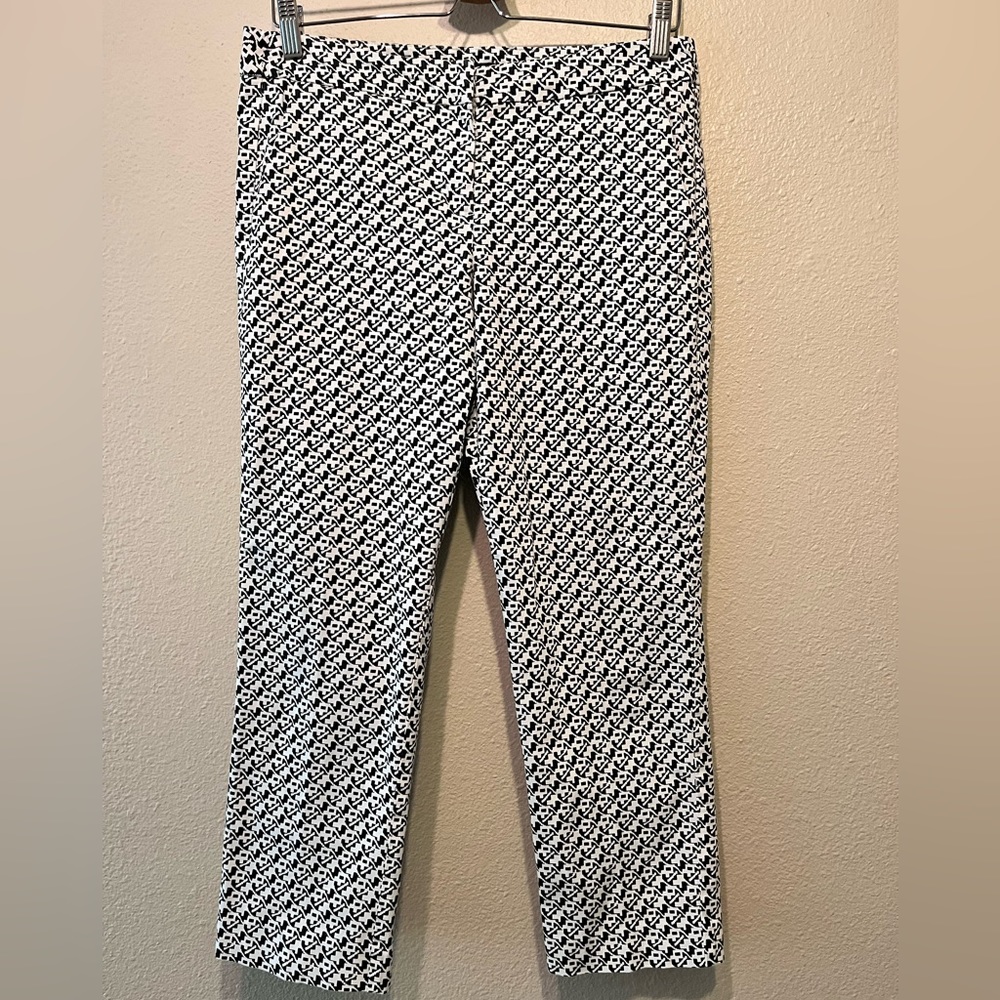 Audrey&Celine Womens Black&White Geometric Print Cropped Stretch Pants 8